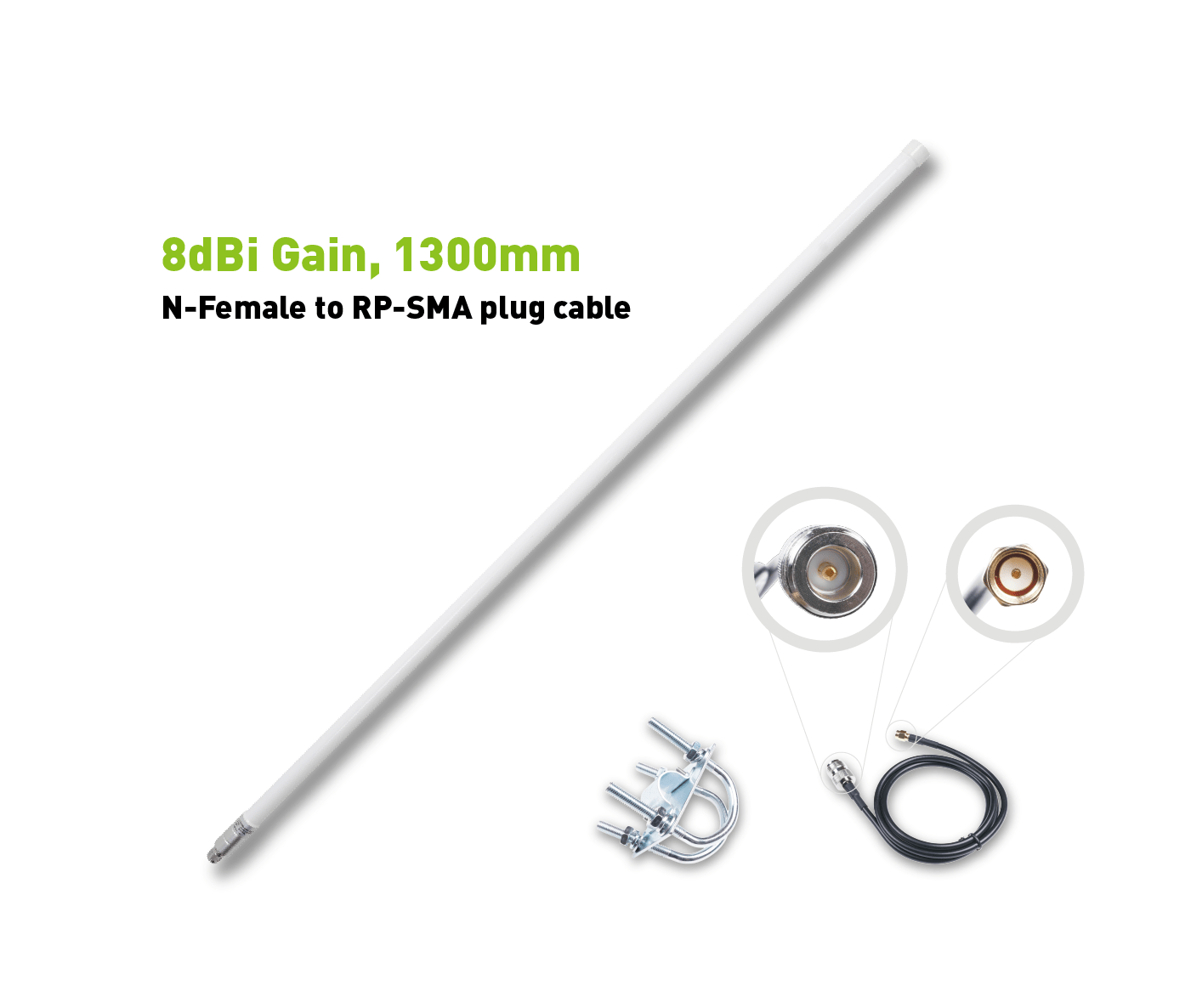 [318020611]LoRa Fiberglass Antenna, 858-878MHz, 8dBi, 1300mm